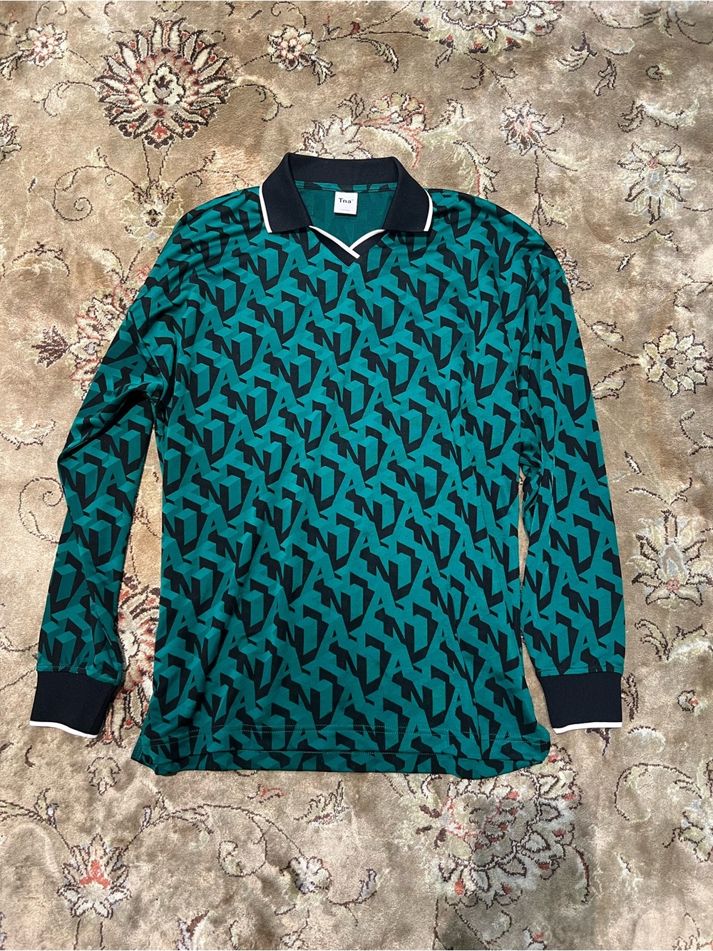 Aritzia Long-Sleeve Forest Green Polo with Black Contrast Collar
